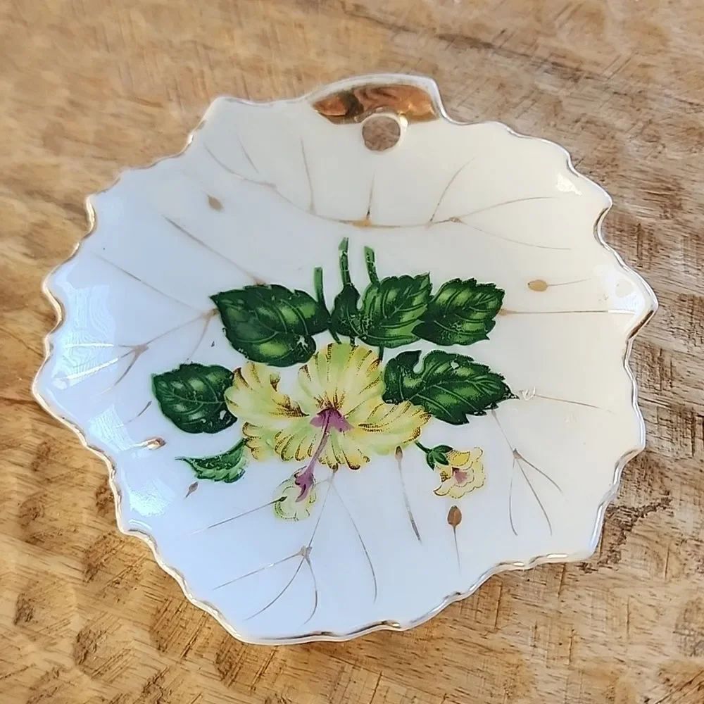 Vintage Small china Leaf Shaped Trinket Tray or Wall Decor Coquette